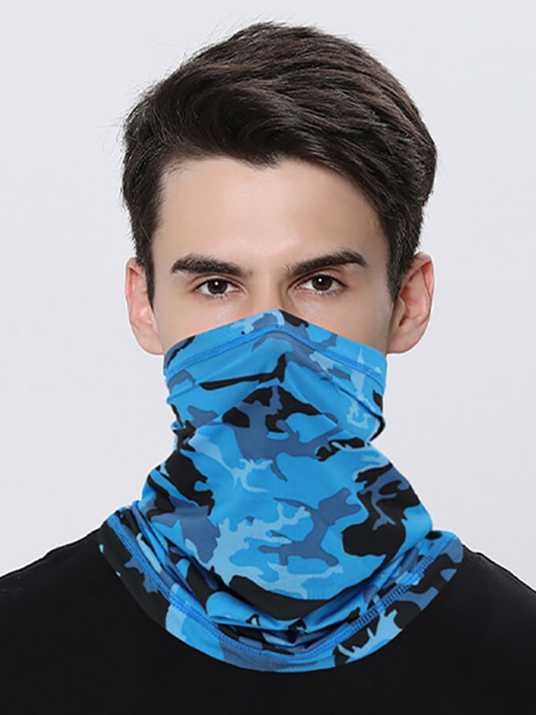 Unisex blue camo sports neck turban for outdoor activities and athletics